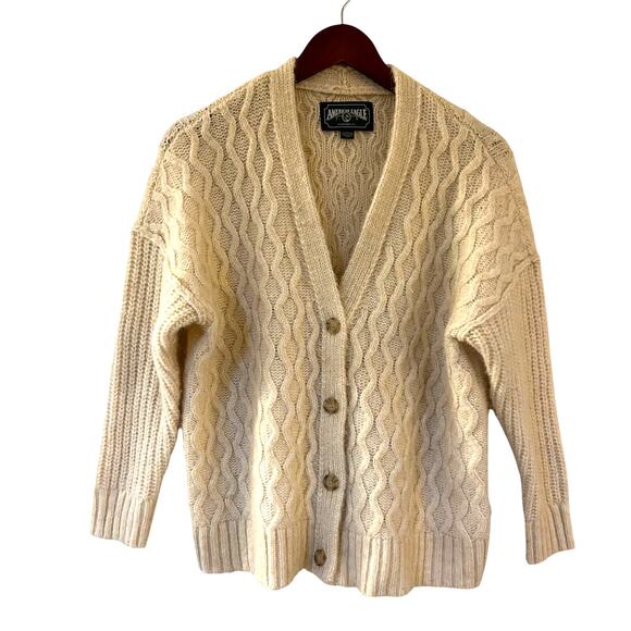 Vintage American Eagle Cable Knit Cardigan Sweater Fisherman Cream Y2K Size XS - Picture 1 of 8